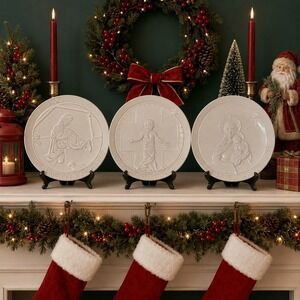 Frankoma Pottery Plates Christmas Nativity Set Of 3 69-70-74 Manger Jesus Mary